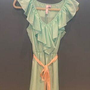 Turquoise and peach dress